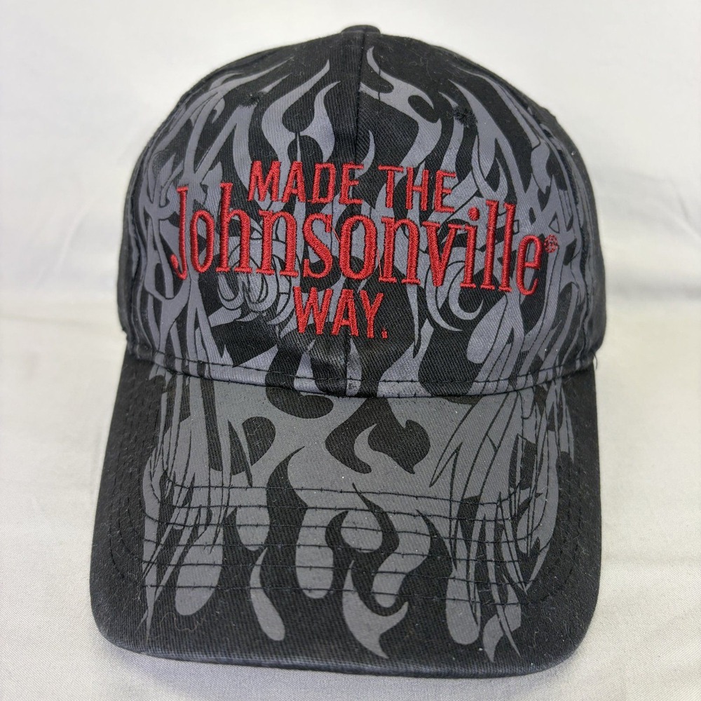 Johnsonville Hat Tribal Flame Baseball Cap Mens OSFM Black Red Promo 2364